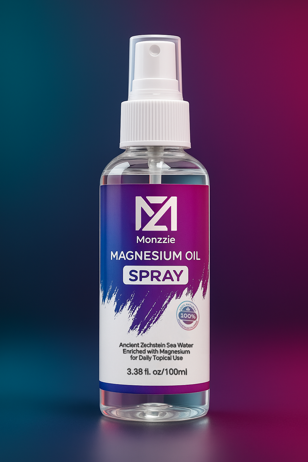 Monzzie Pure Magnesium Oil Spray, 100% Natural & Paraben-Free Magnesium for Sleep, Muscle Recovery & Foot Care, Safe, Effective, Non-GMO, Vegan & Gluten-Free Magnesium Spray Supplement, 100ml, Topical Use