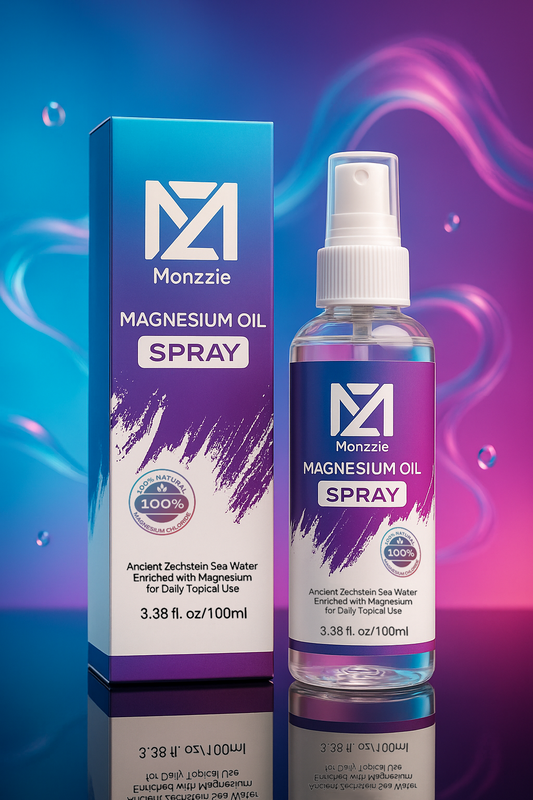 Monzzie Pure Magnesium Oil Spray, 100% Natural & Paraben-Free Magnesium for Sleep, Muscle Recovery & Foot Care, Safe, Effective, Non-GMO, Vegan & Gluten-Free Magnesium Spray Supplement, 100ml, Topical Use