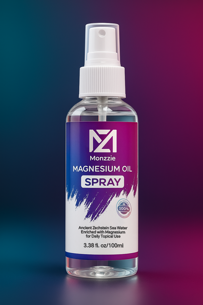 Monzzie Pure Magnesium Oil Spray, 100% Natural & Paraben-Free Magnesium for Sleep, Muscle Recovery & Foot Care, Safe, Effective, Non-GMO, Vegan & Gluten-Free Magnesium Spray Supplement, 100ml, Topical Use